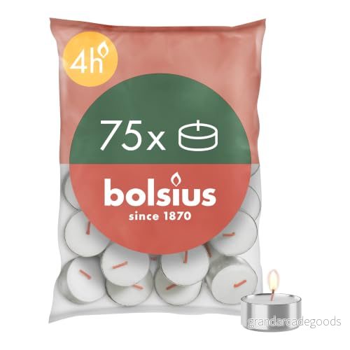 Bolsius D light värmeljus 75 stycken i påse längd brinntid 4 timmar dekorativa hushållsljus vitt innehåller naturligt växtvax utan palmolja 8717847189905
