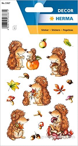 Herma (3367) Sticker DECOR "Igel", självhäftande, av pappersinnehåll: 3 ark à 16 4008705033671