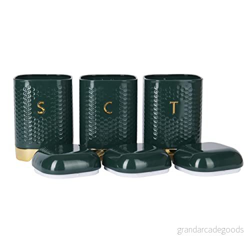 KitchenCraft te, kaffe och socker förvaringsbehållare, jägargrönt guld, 11,5 x 19,5 cm 5057982081959