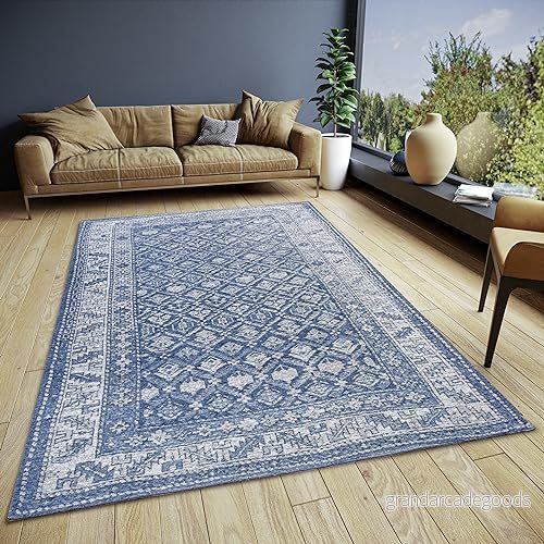 HANSE Home Curan Orient matta orientalisk löpare klassiskt vävd med kant, vintagelook, lätt glänsande platt väv för sovrum, matsal, vardagsrum, hall blå, 160 x 235 cm 4068226001207