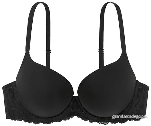 Dorina Super Push up-bh för kvinnor med bygel, formbygel och spets T-shirt, bh, Claire, vit, beige, svart, 70D 4894558145933