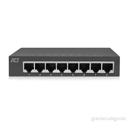 ACT omkopplare 8 portar, Gigabit switch portlysdioder, 1 000 Mbps LAN switch, metallhölje AC4418 8716065518474