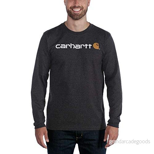 Carhartt herr T tröja Långärmad arbetskläder signatur grafisk shirt kärnlogotyp , Kolljung, XS 192776459509