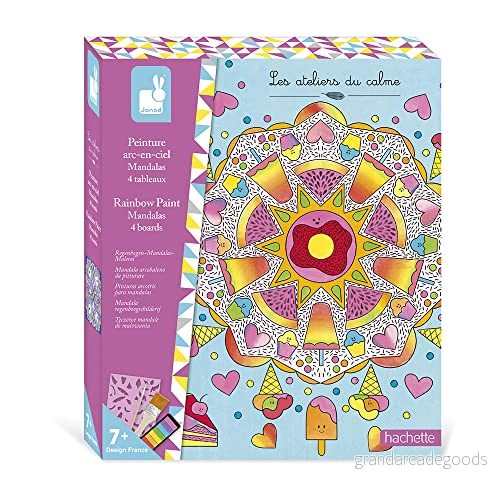 Janod Mandala regnbåge målning set The Workshop of Calme kreativt fritidssats för barn 4 målningar att göra finmotorik och koncentration från 7 år, J07992 3700217379926