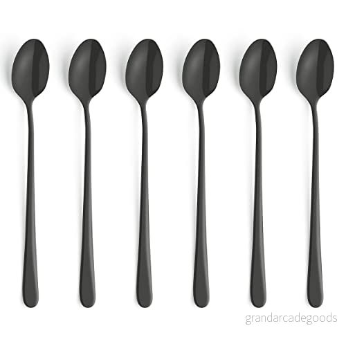 Amefa AUSTIN Latte Macchiato Löffel Set 6 delar exklusiv design i Trendfarbe Edelstahl mit PVD Veredelung Schwarz satinfinish 19,8 cm Kaffeelöffel lång Langer för Chai 8711155454717