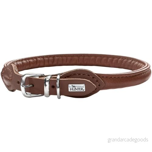 HUNTER rund & mjuk hundhalsband läder, nappa, sydd, mjuk, 40 (S), brun 4016739412027