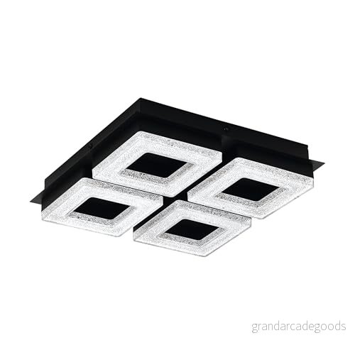 EGLO LED taklampa Fradelo 1, 4-flammig taklampa, vardagsrumslampa av metall, plast i svart, kristall klar, sovrumslampa vinklad, lysdioder varmvitt, 28 cm 9002759993269