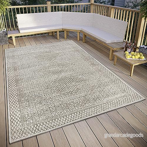 freundin Home Collection Sophie in och utomhatta orientalisk vintage platt tyg klassisk, väderbeständig för vardagsrum, hall, balkong, terrass, trädgård gräddvit grå, 120 x 170 cm 4262377778951
