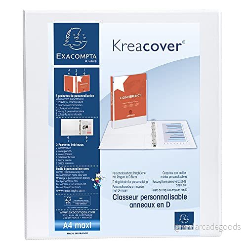 Exacompta Ref 51840E 1 anpassningsbar styv ogenomskinlig pärm med 3 fickor 4 x 15 mm D ringar 38 rygg Yttermått: 32 27,3 cm Maxi A4 arkiveringsformat Färg: vit 3130639518403