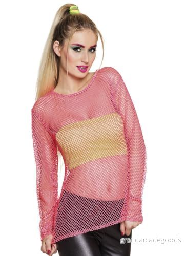 Boland Fisknätsskjorta, storlek M/L, för kvinnor, sexig topp, disco, fest, kostym, karneval, temafest, Neonrosa, M L 8712026019356
