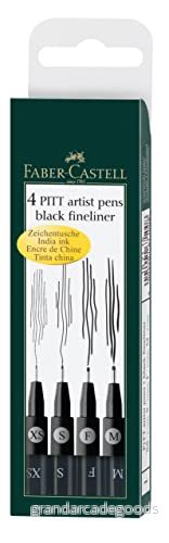 Faber Castell 167115 bläckpennor Pitt Artist Pen, 4 pack, innehåll: M, F, S, XS, svart 4005401671152