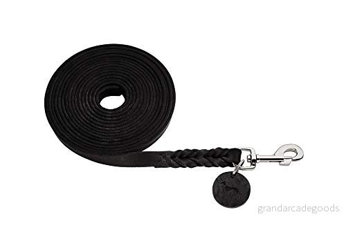 HUNTER Solid Education Söklina för hundar, läder, flätat, robust, mjuk, 1,1 x 500 cm, svart 4016739660992