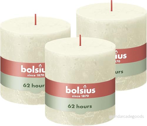 Bolsius Rustik pelarljus XXL elfenben 3 pack lång brinntid på 62 timmar hushållsljus inredning oparfymerad naturligt veganskt vax ingen palmolja 10 x cm 8717847143426