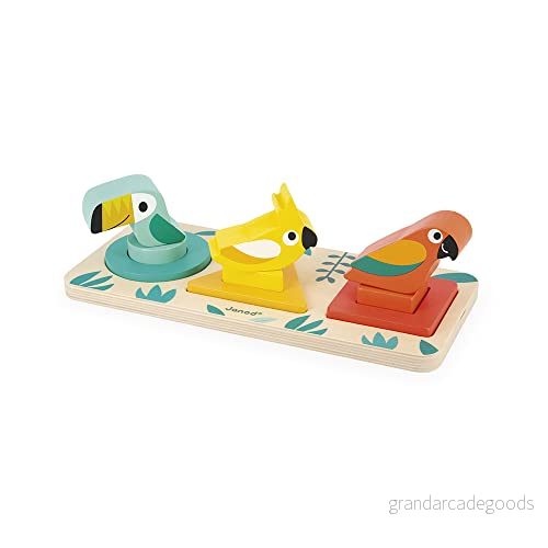 Janod Tropik DRIE Vormen Vogels Leksaker för barn, Storlek: One Size, Multi coloured 3700217382667