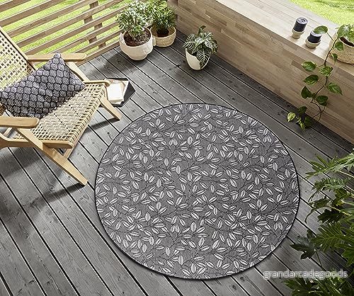HANSE Home Twig Nature inomhus och utomhatta rund utomhatta, gren, mönster, väderbeständig, platt väv, för vardagsrum, hall, terrass, trädgård, balkong gräddvit svart, 160 4262377778425