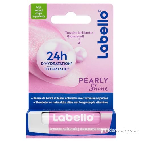 LABELLO Pearly Shine (1 x 5,5 ml), läppbalsam berikad med naturliga oljor och sidenpärlor, läppvård långvarig återfuktning i 24 timmar 42438779