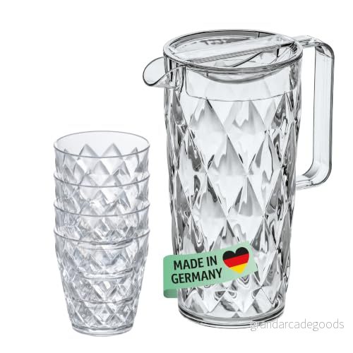 Koziol Pitcher / Carafe unbreakable Crystal 1.6 Liter with 4 Water Glasses 250 ml 4002942448403