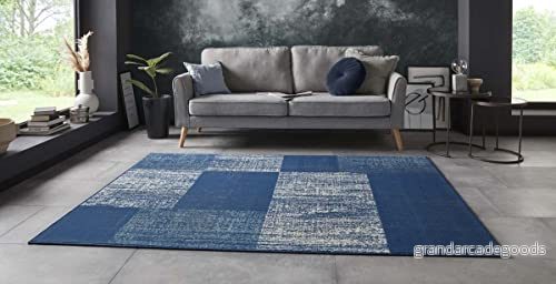 Hanse Home Design med kort lugg matta block rutig melerade rutiga plattor utseende, färg: blå/ljusblå/kräm/grå, storlek: 80 x 150 cm 4260659069223