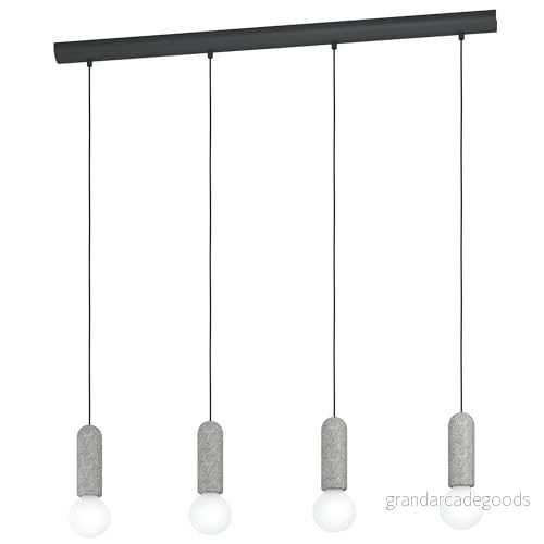 EGLO Hänglampa Giaconecchia, hängande lampa med 4 lampor, vintage, modern, av stål och terrazzo i antracit, grå, matbordslampa, vardagsrumslampa E27 sockel 9002759398323