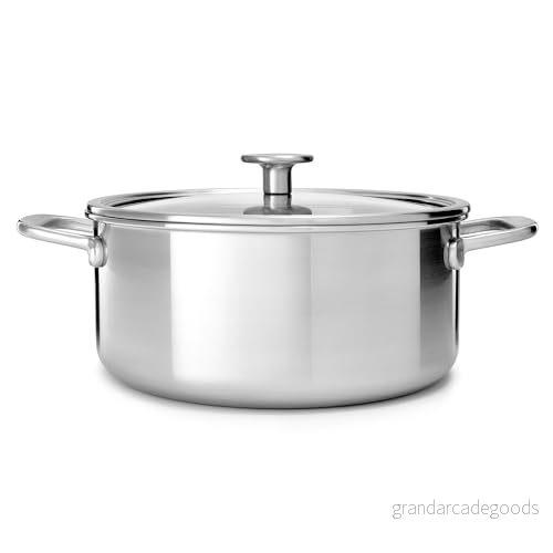 KitchenAid Multiplicera 3PLY rostfritt stål 20 cm/3,11 liter gryta med härdat glaslock, Pfann-fri, triply, multiklad, induktionssäker, ugnssäker upp till 220 C, silver 4895156668381