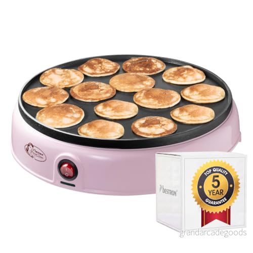 Bestron Poffertjes Maker i retrodesign, minivåffla pannkaksmaskin, med non stick beläggning, söta drömmar, 800 W, färg: rosa 8712184057269
