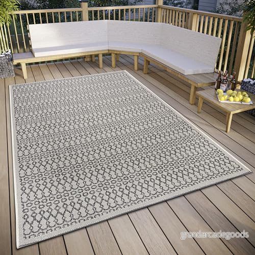 HANSE Home Vanti in och utomhatta väderbeständig modernt mönster, vattentät robust yttermatta, platt väv för trädgård, balkong, terrass, vardagsrum beigegrå, 63 x 120 cm 4068226002099