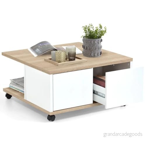 FMD Möbel möbelsoffbord, spånplatta, ek Nb/vit ädelsten glans, ca 70 x 36 cm 4029494116635