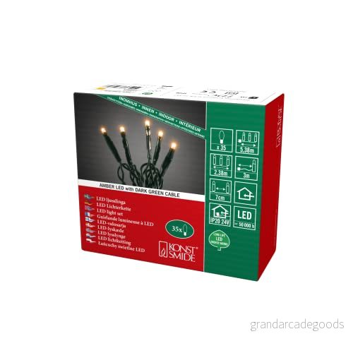 Konstsmide Micro LED ljusslinga, svetsade, 35 bärnstensfärgade dioder, 24 V innertrafo, mörkgrön kabel 6352 820, bärnsten 7318306352826