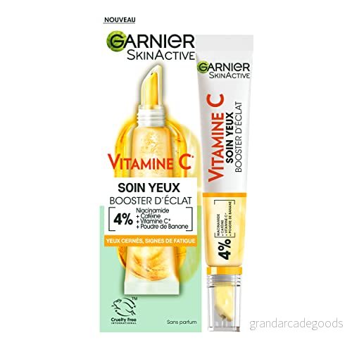 Garnier Skin Active — Ögonvård Booster för glans minskar mörka ringar och tecken på trötthet niacinamid, koffein, vitamin C, bananpulver Vegan & Cruelty Free alla hudtyper 15 ml 3600542514095