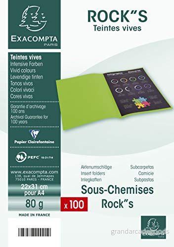 Exacompta Ref 800009E Förpackning med 100 färgglada ROCK''S 80 g/m2 undermappar PEFC™ certifierade storlek 22 x 31 cm för A4 format färg grå 3288588000095