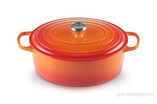 Le Creuset Signature gjutjärnspanna med lock, Ø 33 cm, oval, lämplig för alla typer av spisar och induktion, volym: 7,5 l, 6,595 kg, ugnsröd 24147265016
