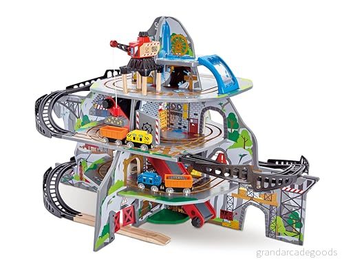 Hape Mighty Mountain Mine, Multi Coloured 32 Piece Wooden Pretend Play Railway Set, Train Toy for Kids 6943478018259