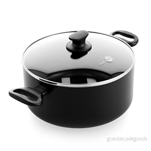 GreenPan gryta med lock i glas, non stick keramisk köksredskap, alla hällar + induktion, ugn och diskmaskinsäker Ø 24 cm / 4.9L, svart 4895156640202
