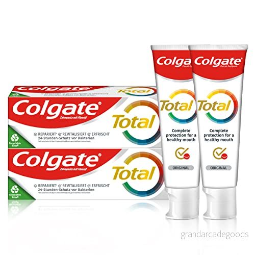 Colgate Tandkräm Total Original 2 x 75 ml Tandrengöring för en hälsosam mun och 12 timmars proaktivt tandskydd* rengör tänder, tandkött, kinder tunga 8718951234758