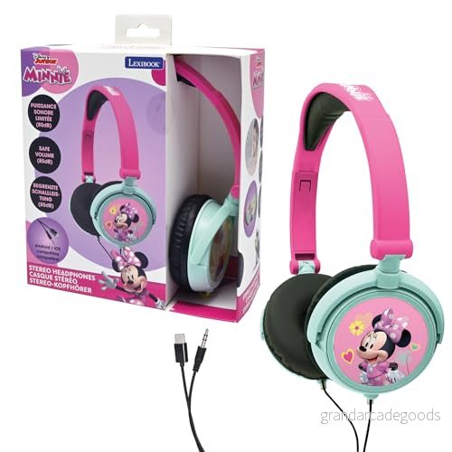 Lexibook, Disney Minnie, Stereohörlurar, säker volym för barn, vikbar och justerbar, rosa/grön, HP010MN 3380743029122