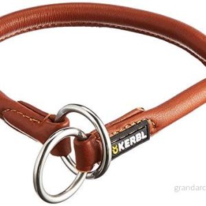 Kerbl Pet 81090 rund läderkrage Roma med stopp, 45 cm, 8 mm, konjak 4018653945001