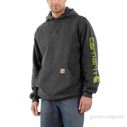 Carhartt herr Tröja med huva Loose Fit Midweight Logo Sleeve Graphic Sweatshirt, Antracit fläckig, XL 889192753785