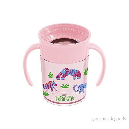 Dr. Brown's Milestones Cheers360 Cup utan tapp, övergångskopp med handtag för enkelt grepp och läckagefritt inlärning, rosa, 200 ml (200 ml) 72239323793