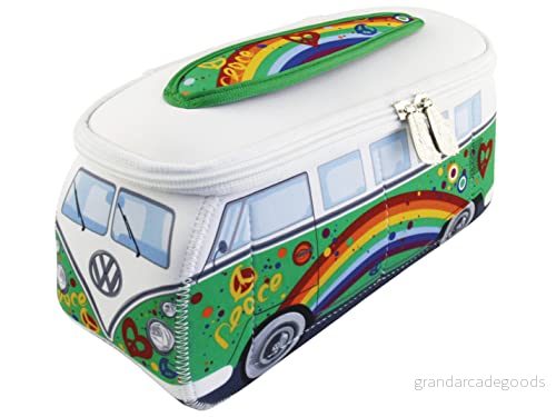 BRISA VW Collection Volkswagen neopren universal smink kosmetika toalettartiklar resa apoteksväska i T1 bussdesign (fred/grön), Fred/Grön, 30 x 14 12 cm, Stor (30 cm) 600514900560