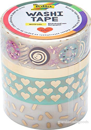 folia 26431 Washitejp, tejp av rispapper, Hotfoil Gold II, set om 4 perfekt för dekoration och 4001868096460 folia 26431 Washitejp, tejp av rispapper, Hotfoil Gold II, set om 4 perfekt för dekoration och 4001868096460