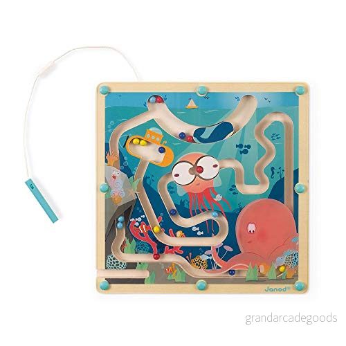 Janod Magnetic Wood Ocean Ball Maze Teaches Fine Motor Skills Learning and Concentration Format: 9.8 inch X Fsc Certified Ages 2 Up, J05312 3700217353124