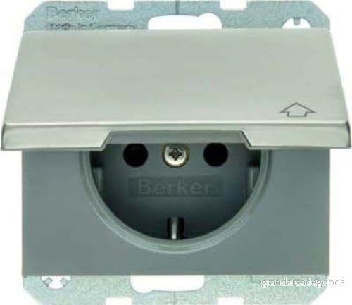Berker 47517204 Steckdose SCHUKO mit selbstschließendem Klappdeckel, erhöhter Berührungsschutz, K.5, Edelstahl, Metall mattiert 4011334275824