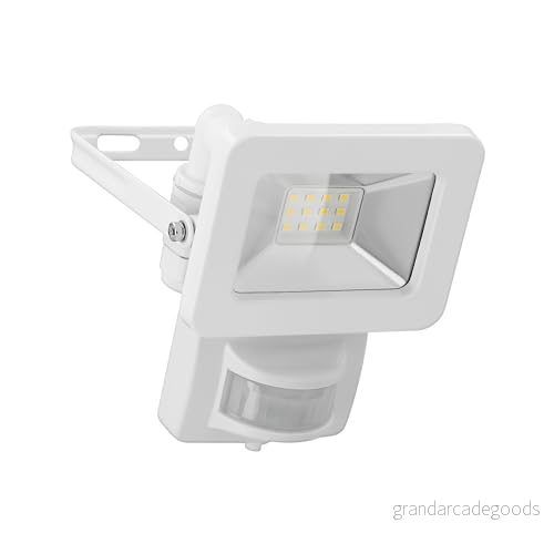 goobay 53878 LED strålkastare rörelsedetektor utomhus 10 W/PIR sensor utomhusstrålkastare IP44/neutralt vitt ljus 850 lm/LED väggmontering/trädgårdsstrålkastare/vit 4040849538780