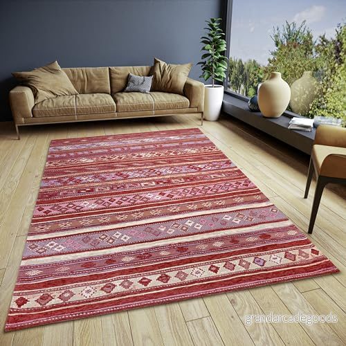 HANSE Home Yara design matta boho platt vävd bohostil, halkfri undersida, vintage högkvalitativt för vardagsrum, sovrum, matsal, hall röd multifärger, 120 x 180 cm 4068226000569