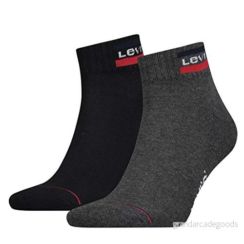 Levi's Mid Cut Logo 2 Pack Strumpor - Storlek 39–42 - Grå/Svart 8718824835044