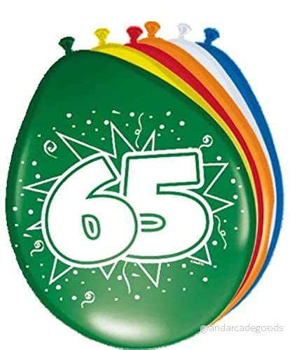 Folat 65 års ballonger mångfärgade 8 stycken 8714572082655