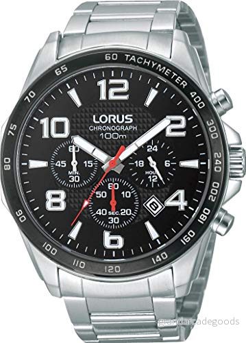 Lorus Sport herrklocka kronograf rostfritt stål med metallband RT351CX9, Silver/svart, Armband 4894138316869