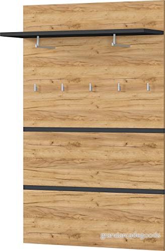 Germania garderobspanel 3475 562 GW Lissabon, i antracit/Navarra ek, med klädstång och fem klädkrokar metall, 96 x 147 30 cm (B H D) 4005949347533