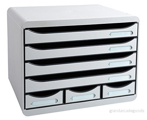 Exacompta Ref 307740D STORE BOX Lådbox med 7 lådor, 4 lådor för A4+ dokument och 3 MINI yttre mått Djup 27 x Bredd 35,5 Höjd 27,1 cm Ljusgrå 9002493423763