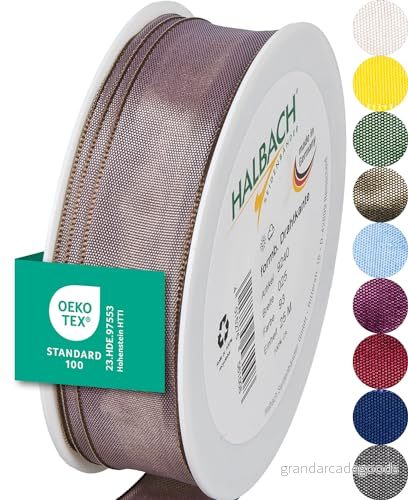 Halbach sidenband premium presentband med trådkant bredd 25 mm längd m Öko Tex 100 certifierat band Taftband Made in Germany, färg: ljusbrun 4015275561008